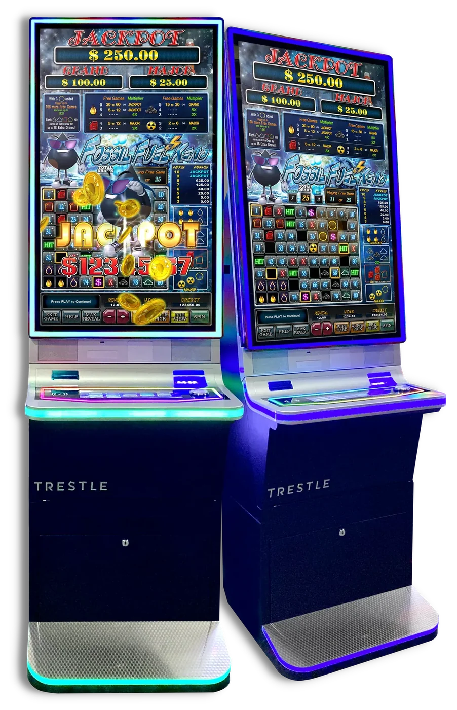 Fossil Fuel Keno on Trestle cabinets
