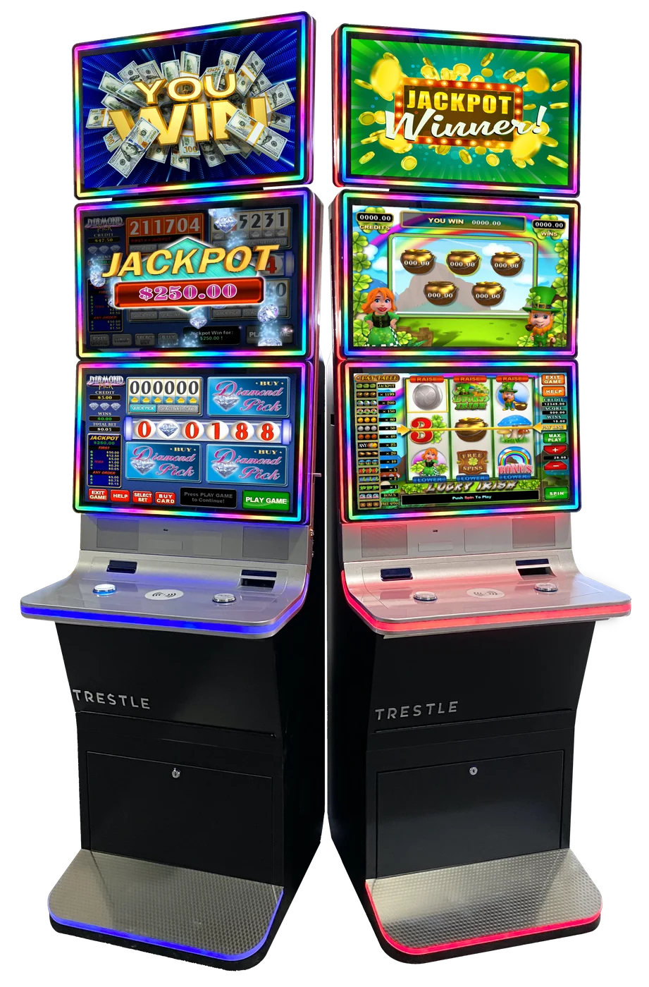Two Trestle dual-screen cabinets with toppers